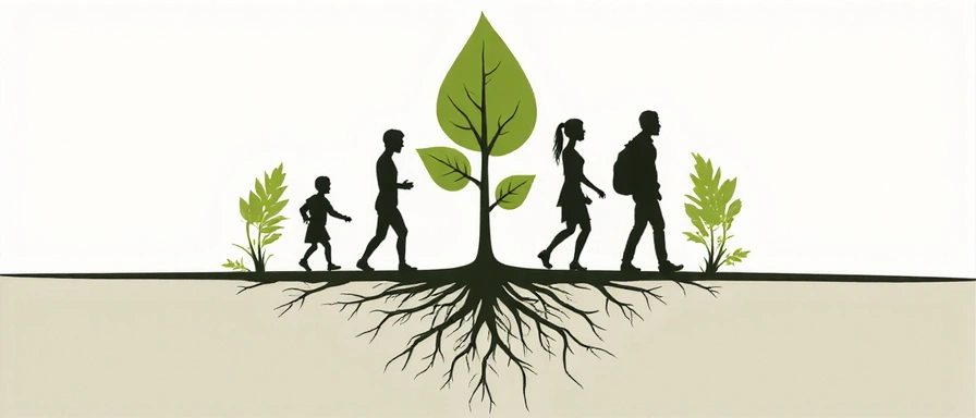 Imagine abstractă de creștere reprezentând evoluția companiei GlucoNaturc, cu elemente stilizate de plante și rădăcini adânci.